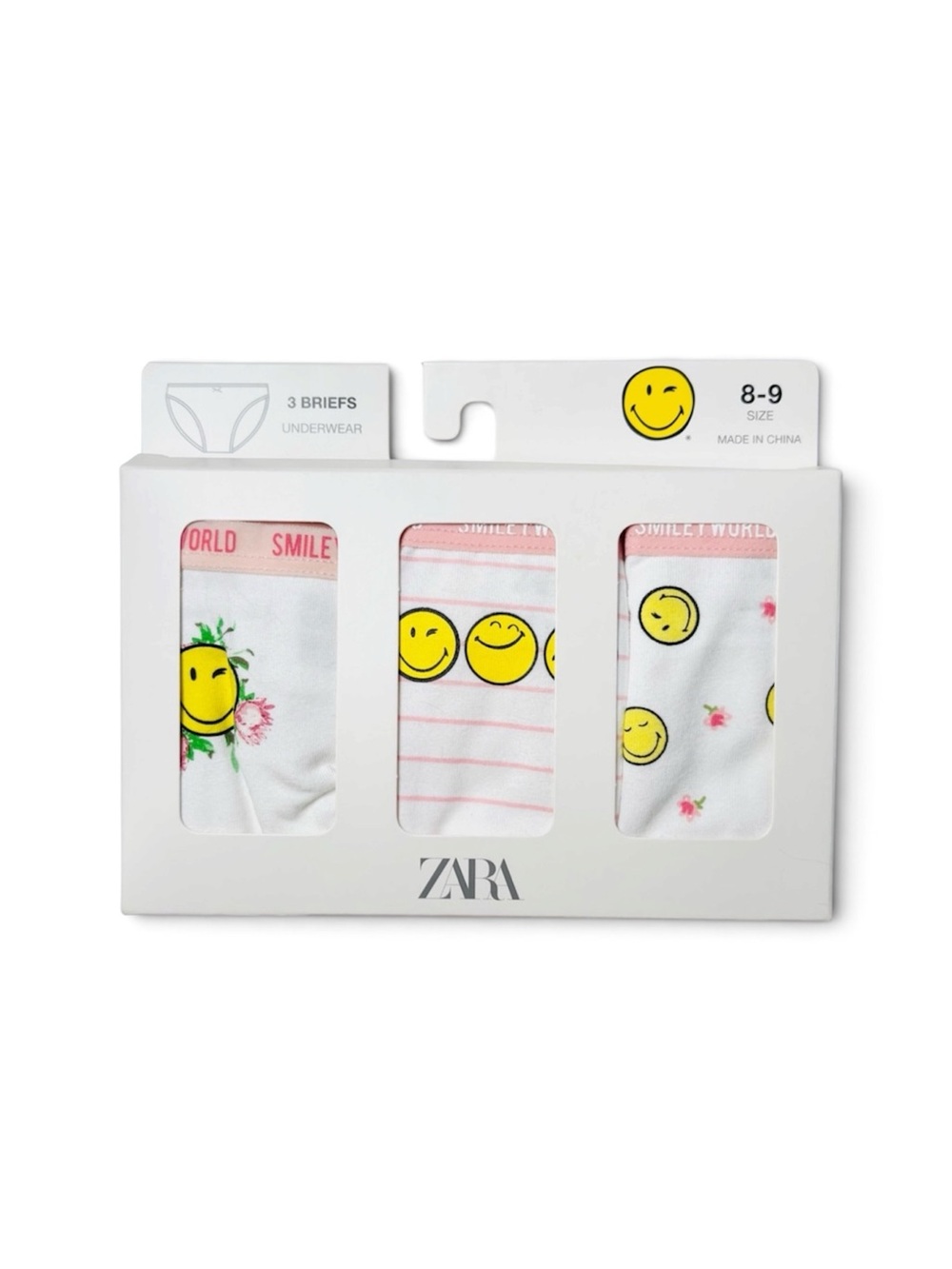 NIB Zara Kids x SmileyWorld Happy Smiley Face Briefs Underwear 3-Pack 8-9Y